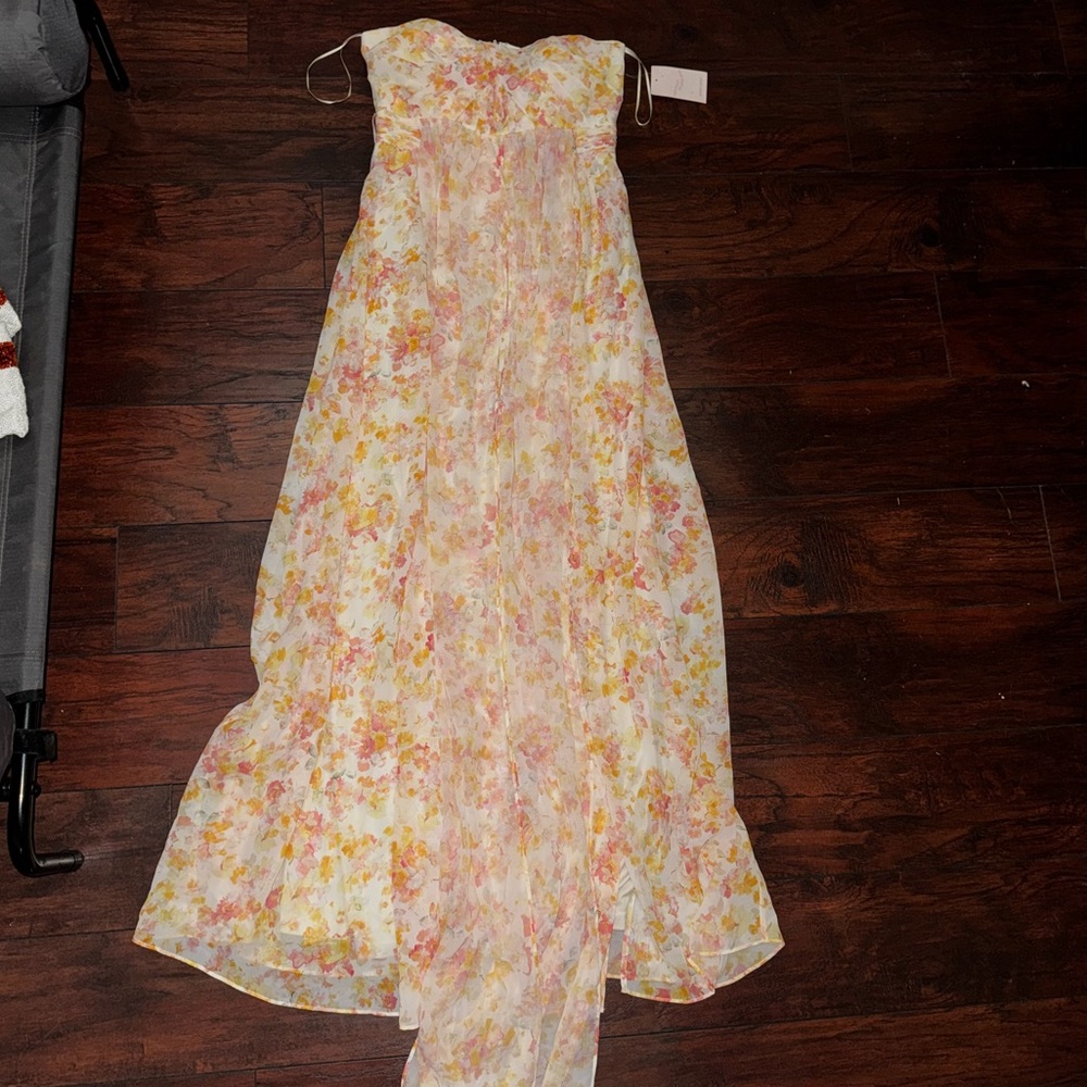 Birdy Grey Floral Bridesmaid Strapless Dress NWT